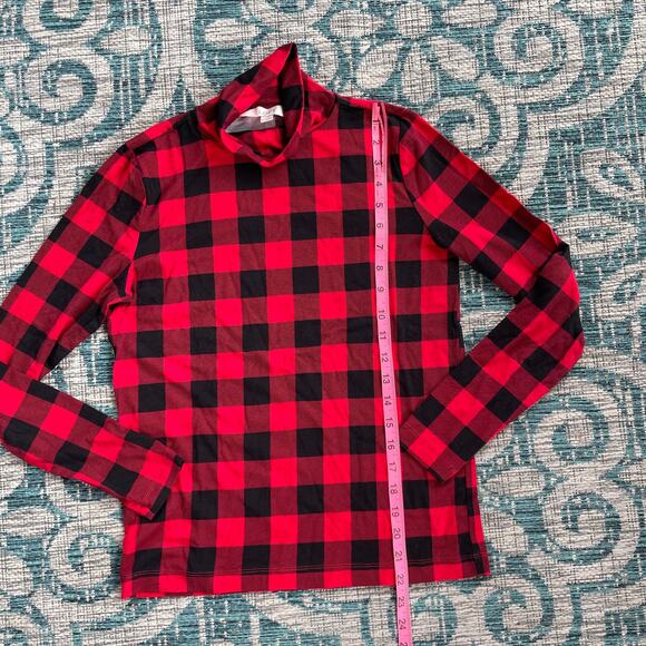 LOFT Red Black Buffalo‎ Plaid Turtleneck Long Sleeve Top - Size MP - Picture 6 of 7